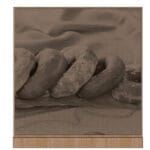 Convenience store graphic image of donuts with a beige tint and a wood-look frame designed by Shop2It Retail.