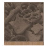 image of pretzel and cracker trail mix with a brown tint and wood look frame at the top and bottom.