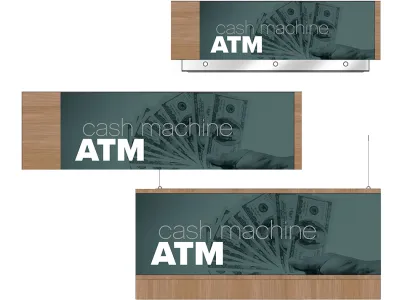 Convenience store sign for the ATM area of a gas station of a convenience store. Three variations of the sign are shown as designed by Shop2It Retail.