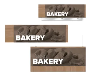 Convenience store sign for the bakery area of a gas station of a convenience store. Three variations of the sign are shown as designed by Shop2It Retail.