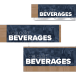 Convenience store sign for the beverage area of a gas station of a convenience store. Three variations of the sign are shown as designed by Shop2It Retail.