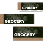 Convenience store sign for the grocery area of a gas station of a convenience store. Three variations of the sign are shown as designed by Shop2It Retail.