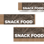 Convenience store sign for the snack food category area of a gas station of a convenience store. Three variations of the sign are shown as designed by Shop2It Retail.