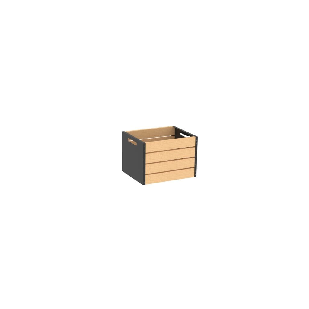 Decorative crate with metal ends by Shop2It Retail. Shown here in the blonde maple finish option.