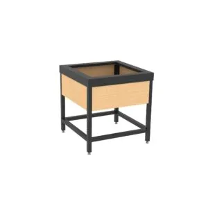 Laney Collection's Wood Dump Bin with an open base. Shown in the blonde maple finish collection.