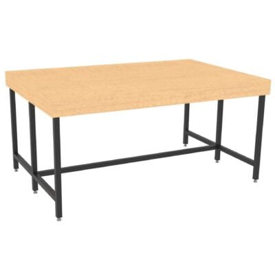 Wide-width bakery display table from Shop2It Retail's Laney Collection. Shown here in the blonde maple finish option.