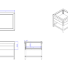 A combined image of all views of the Laney Collection's Wood Dump Bin with an Open Base.