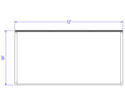 Top view of the Laney Collection's Produce End Cap Display showing dimensions of 72" wide by 36" depth.