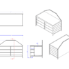 Combined image of all diagram view drawings of the Laney Collection's Produce End Cap with a Shelved Base.