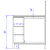 Cross section view of the Laney Collection's Produce End Cap Display with a shelved base showing top tray depth of 3/4", height to top of tray as 36", depth of shelved area as 11-1/4" and leg height as 4".