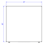 Top view of Shop2It Retail's Cooper Collection Produce Orchard Bin with measurements reading 36" width and 36" depth.
