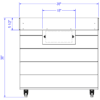 Front view of the Cooper Collection's Produce Orchard Bin with measurements reading 36" width, 36" height, 5.5" height for the metal skirt around the top, and a 15" width for the bag or paper towel holder.