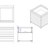Combined image of a front view, side view, top view and simplified angled view of the Laney Collection's Produce Orchard Bin