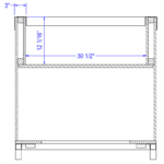 Cross section view of the Laney Collection's Produce Orchard Bin with an Enclosed base showing the bin depth of 12" and internal width of 30.5"