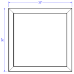 Top view of the Laney Collection's Produce Orchard Bin with an open base showing dimensions of 36" wide by 36" deep.