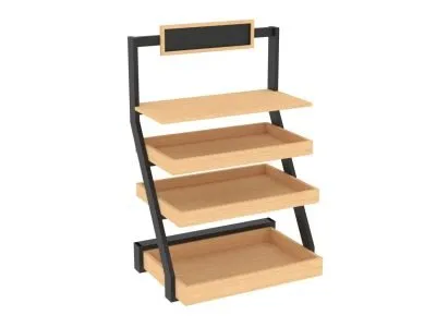 Small bakery display fixture with one shelf and three trays. Shown here in the blonde maple finish option.