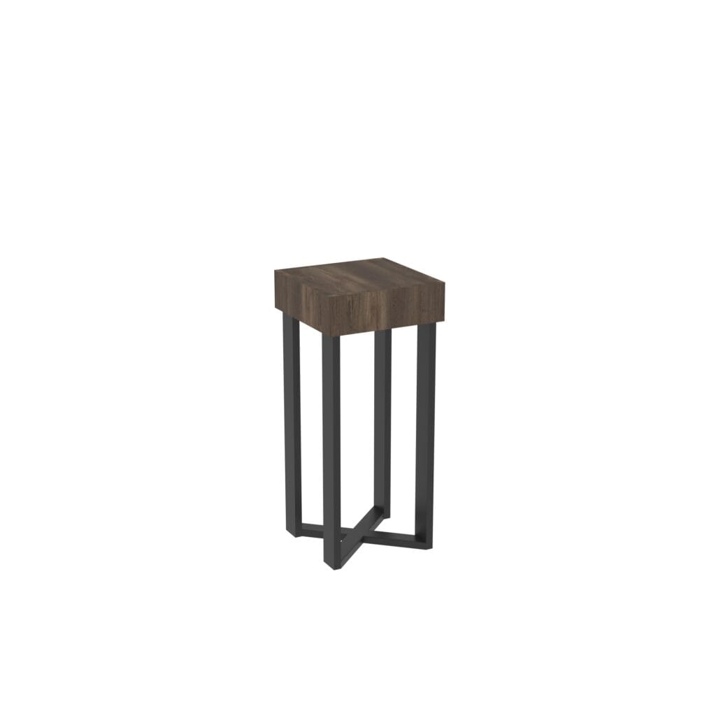 Medium pedestal display stand from Shop2It Retail's Xander Collection. Shown here in the gray oak finish option.