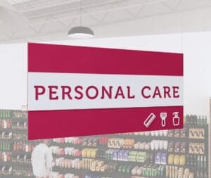 Tall Personal Care Department Sign for personal care department wayfinding will catch your customers attention with its cutout text and dimensional icons.