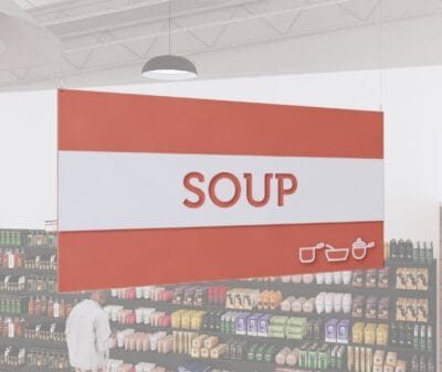 Tall department sign for soup area from the Iconic Collections Cheerful color option.