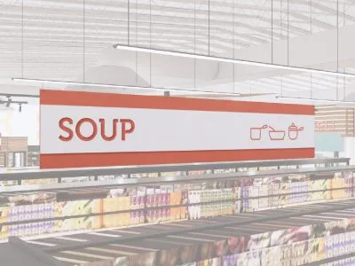 Soup Area Short Department Sign from the Iconic Collection's cheerful color selection.