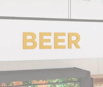 Department sign wall copy for the beer department from the Iconic Collection's cheerful color selection.