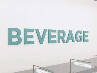 Department sign wall copy for beverage department from the Iconic Collections cheerful color selection.