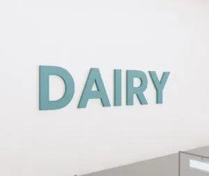 department sign wall copy for the dairy department from the Iconic Collection's Cheerful color selection.