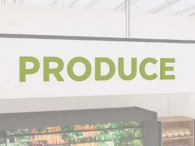 Produce dimensional copy for a produce department sign from the Iconic Collection's Cheerful color selection.