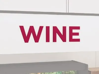 Wine dimensional copy department sign from the Iconic Collection in the cheerful color selection.