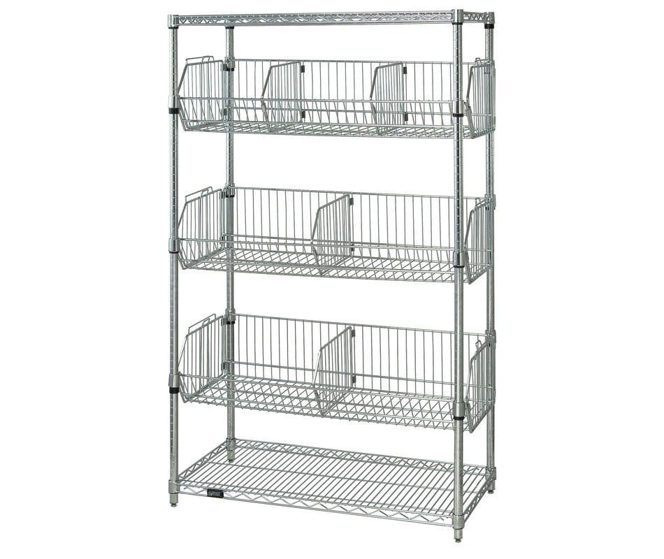 Shop2It Retail - Quantum 36"W x 18"L x 63"H 2 -Tier Chrome Wire Basket Unit