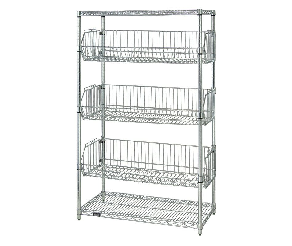 Shop2It Retail - Quantum 36"W x 24"L x 63"H 2 -Tier Chrome Wire Basket Unit