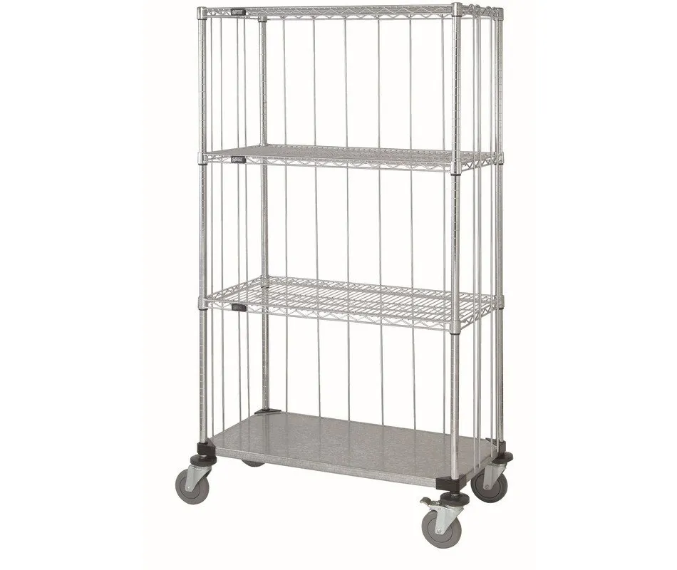 Quantum 36"W x 18"D x 69"H 4 -Tier Chrome|Galvanized Mobile Enclosure Cart Shop2It Retail - Quantum 36"W x 18"D x 69"H 4 -Tier Chrome|Galvanized Mobile Enclosure Cart