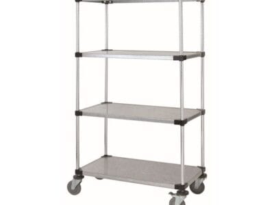 5-Tier Galvanized Mobile cart that is 36" wide by 18" deep and 69" high.