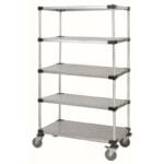 5-Tier Galvanized Mobile cart that is 36" wide by 18" deep and 69" high.