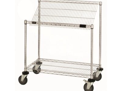 2 Tier Chrome mobile cart that is 36" wide by 18" deep and 40" high.