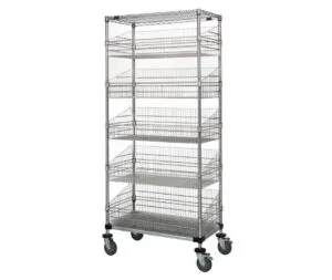 Shop2It Retail - Quantum 48"W x 24"D x 80"H Chrome|Galvanized 2 -Tier Post Basket Cart