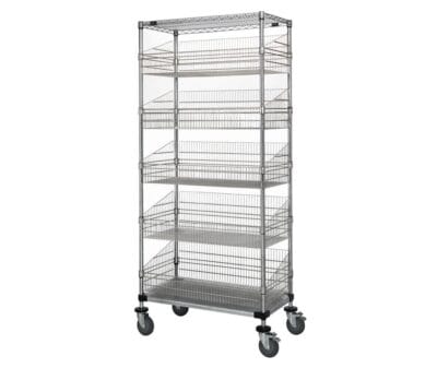 Quantum 24"W x 18"D x 80"H Chrome|Galvanized 2 -Tier Post Basket Cart