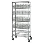 Wire shelf bin organizers that are mobile baskets.