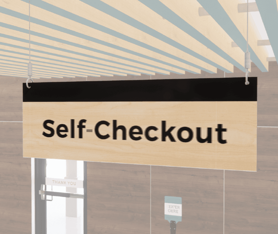 Self-Checkout Sign - Wood Grain with a Black Stripe Shop2It Retail - Self-Checkout Sign - Wood Grain with a Black Stripe