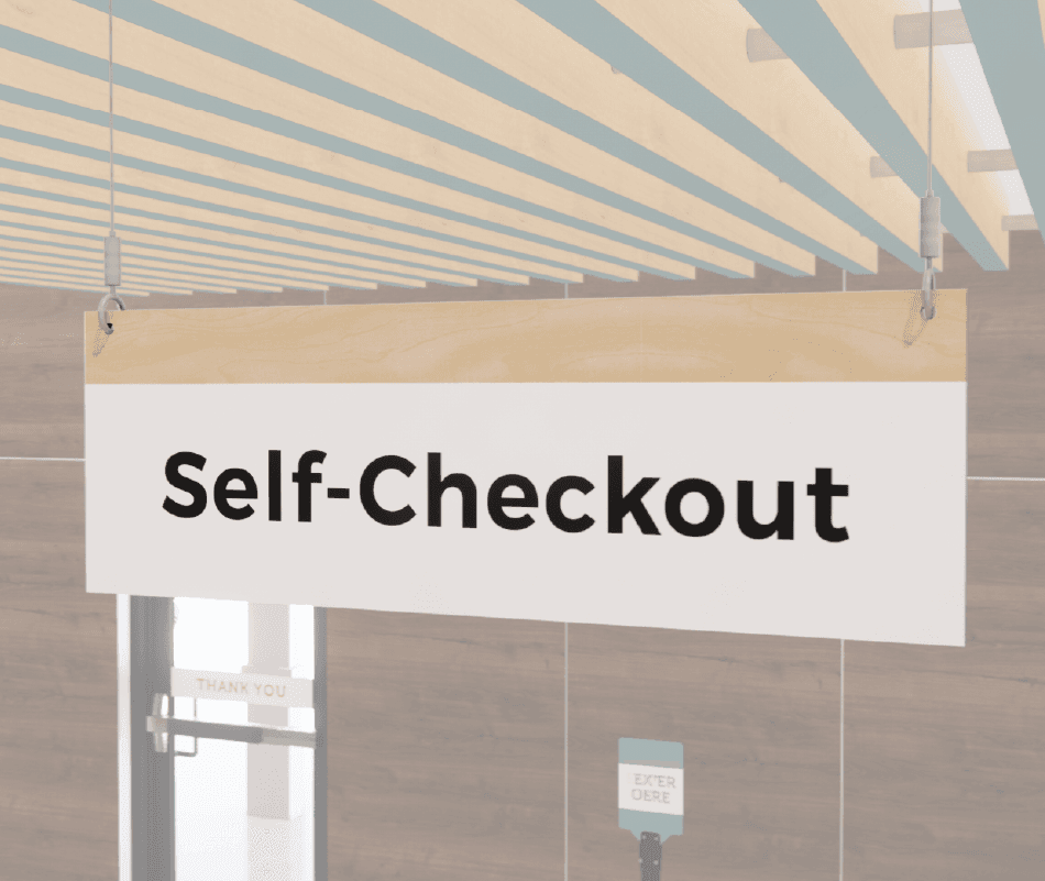 Self-Checkout Sign - White with a Wood Stripe Shop2It Retail - Self-Checkout Sign - White with a Wood Stripe